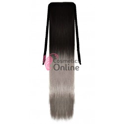 Extensie de par coada dreapta cu snur si pini 60 cm Ombre Brunet cu Cenusiu BTG171BB